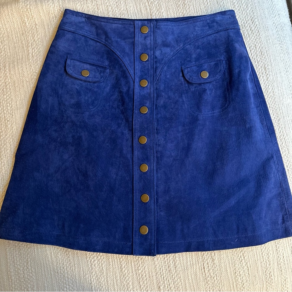 ANTHROPOLOGIE Blue Suede Skirt